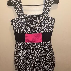 Black and White Patterned Dress with Pink Accent